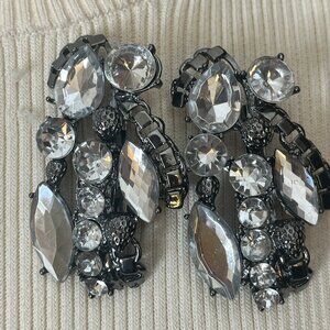 Set of 2 Gunmetal and Rhinestone Brooches with Crystals